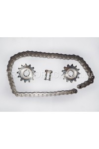 Комплект зірочок та ланцюг приводу грунтофрези мототрактора. Зірка 2 шт 13 зубів, ланцюг 12.7 крок, 50 ланок